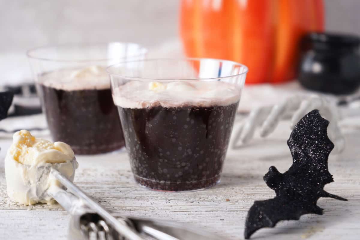 Black Halloween Punch with ice cream scoop sized