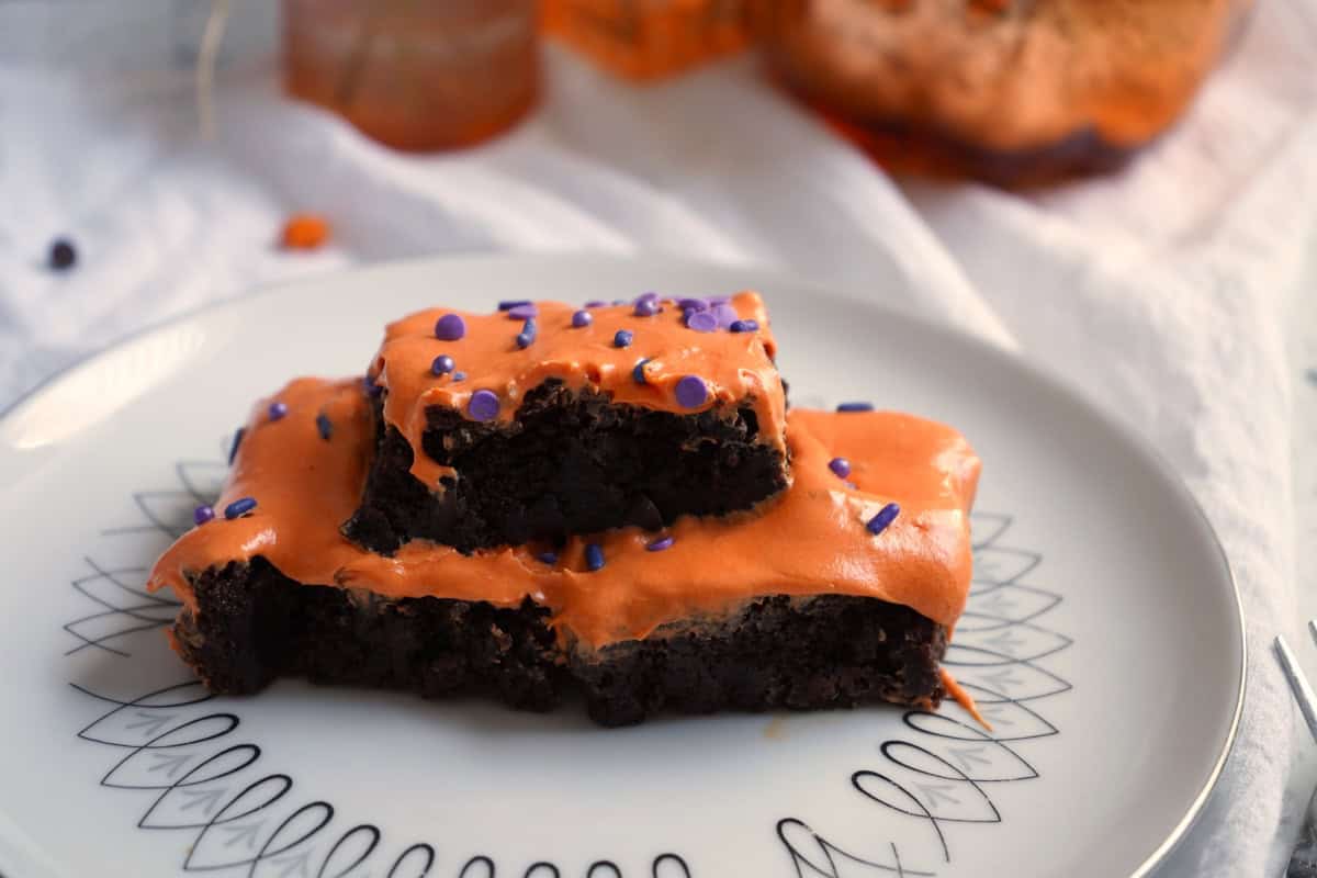 Halloween Brownies with orange frosting